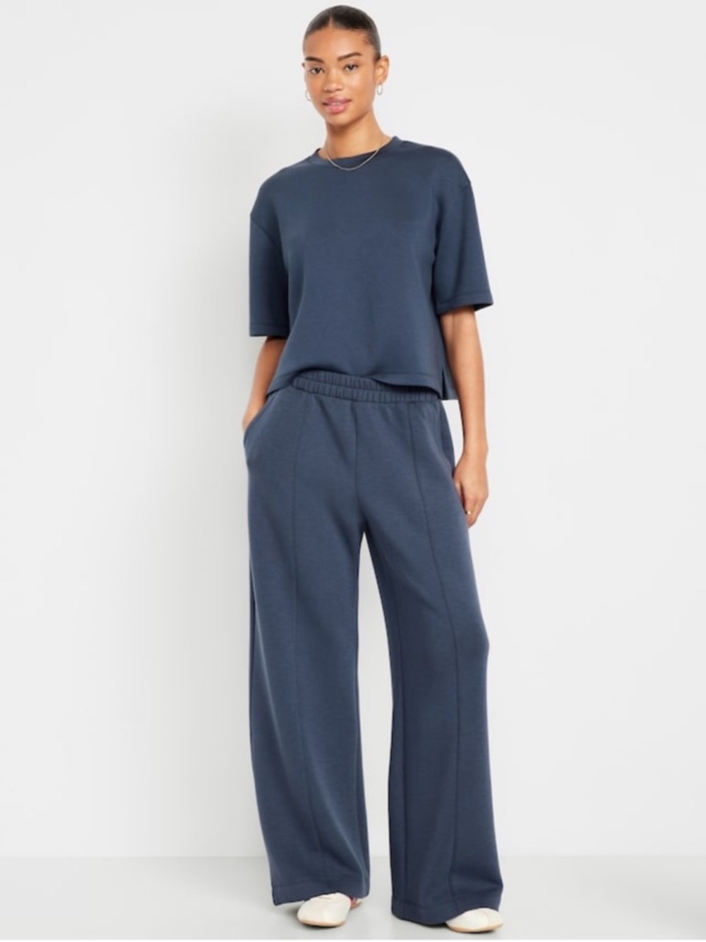 Old Navy Sport Bounce Fleece Wide Leg Pants Navy Blue Size XS NWT